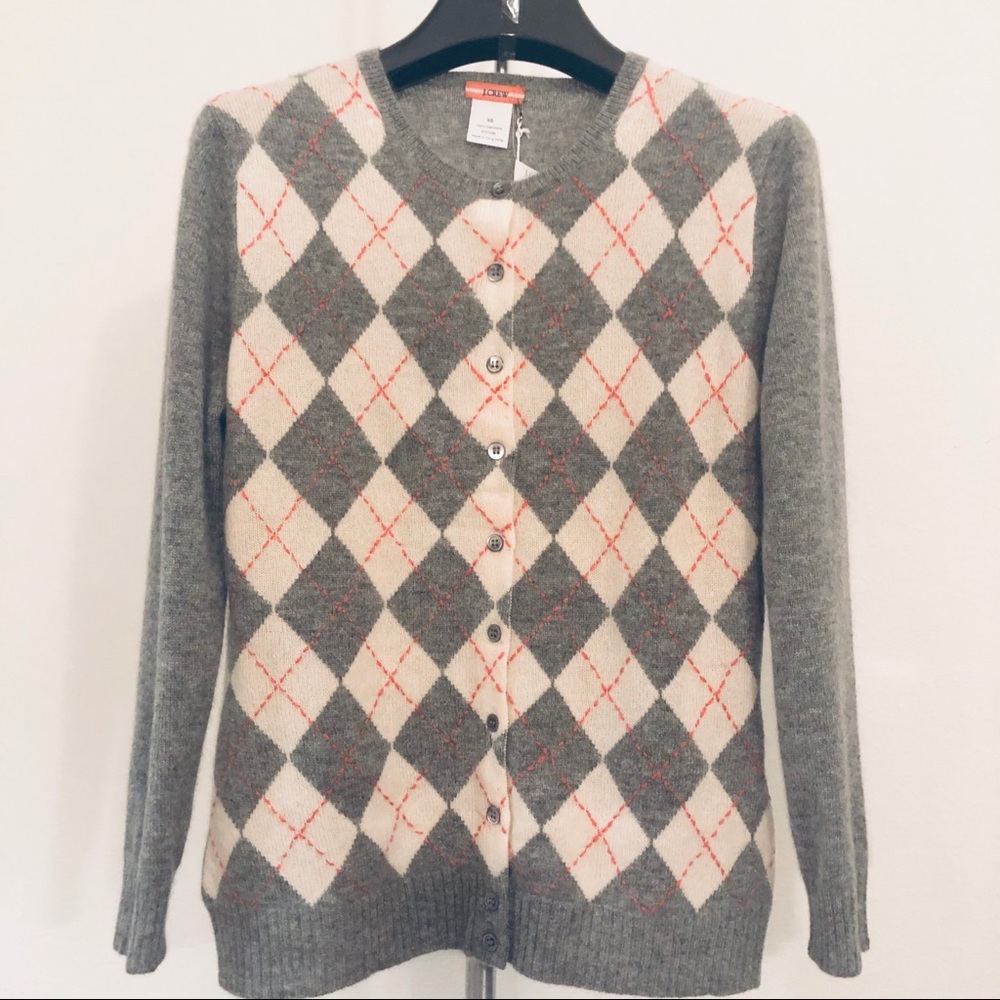NWT✨ J Crew cashmere pickstitch argyle cardigan